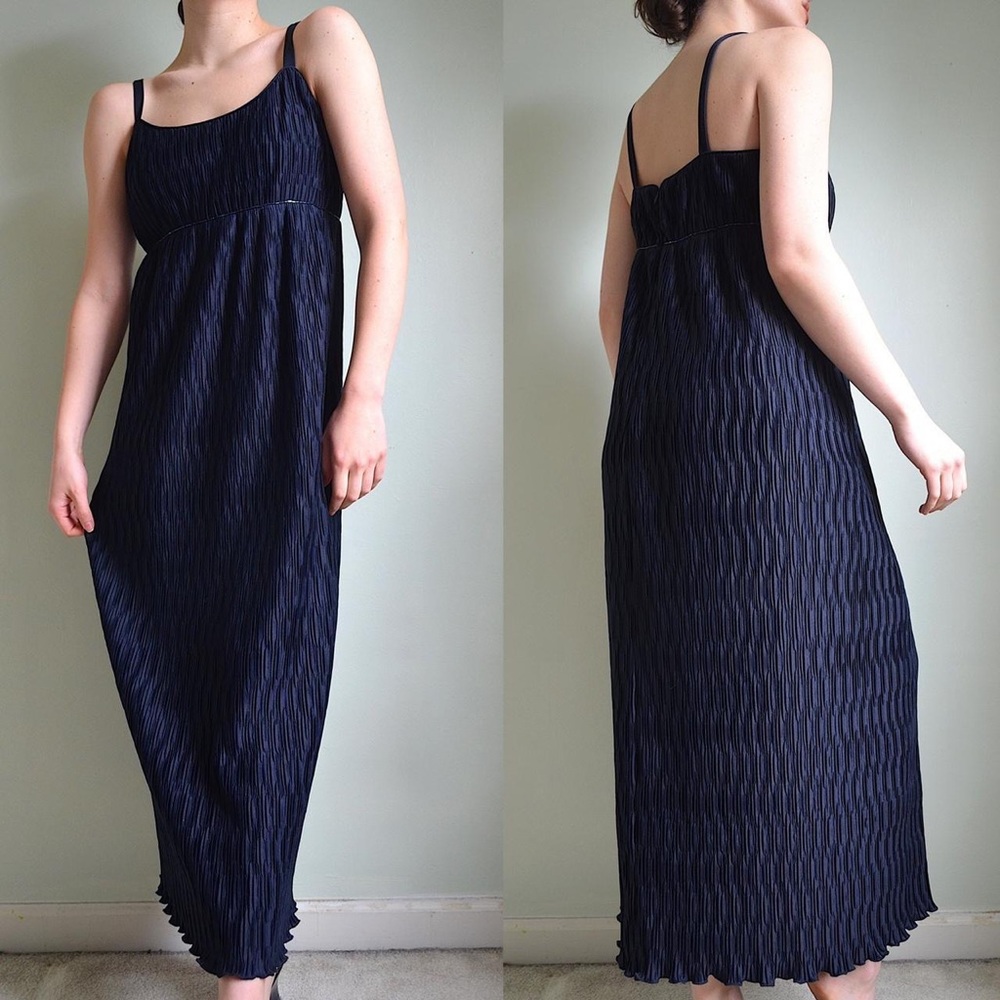 vintage 90s babydoll navy blue textured full length / maxi gown from afterdark